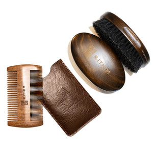 Set of Beard comb, beard brush, and case.